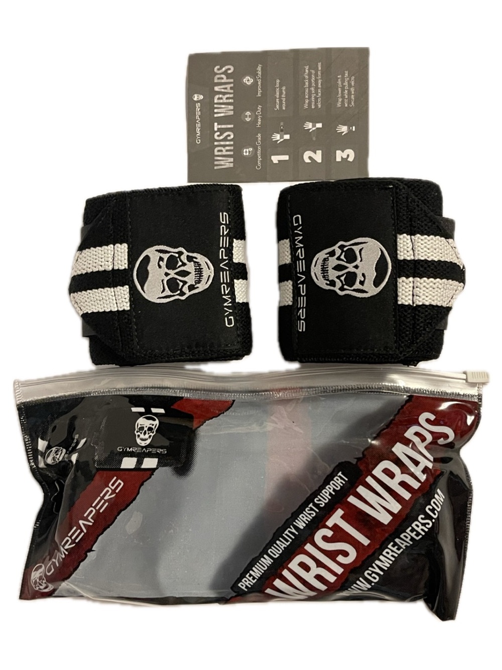 NEW Gymreapers 18" Wrist Wraps Powerlifting Weightlifting Support Skull Stripe